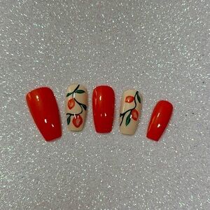 Hand painted Reusable Press on Nails Medium Coffin | 20 Pcs (Oranges)